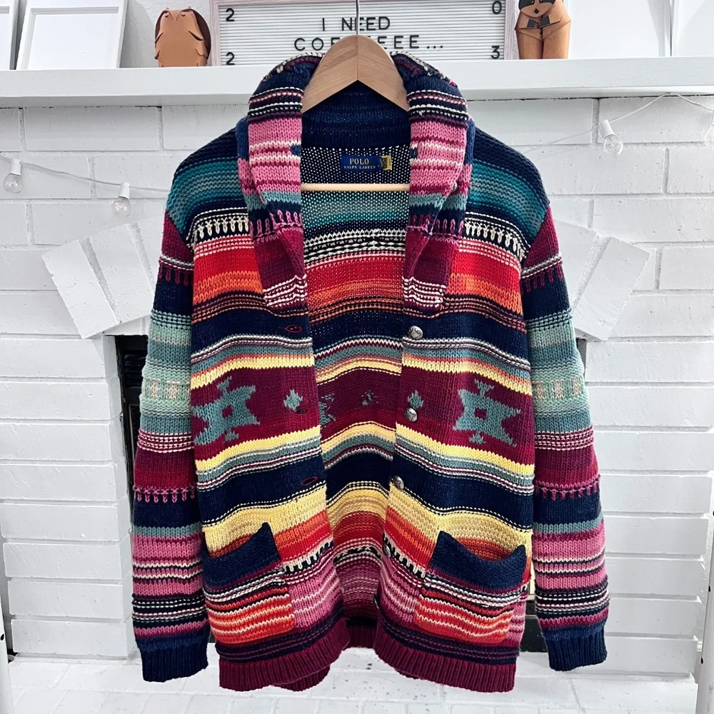 $898 Polo Ralph Lauren Small Hand Knit Beacon Cardigan Southwestern Serape Ranch - Picture 2 of 10